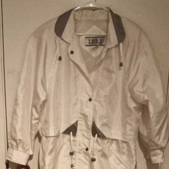 Innovations by IZZI Women's M Vtg 80-90s White Rain Coat Jacket Adjustable Waist - Picture 1 of 8